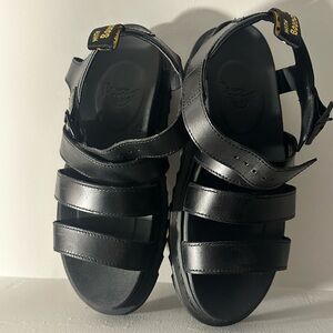Dr. Martens Black Sandals with Yellow Accents